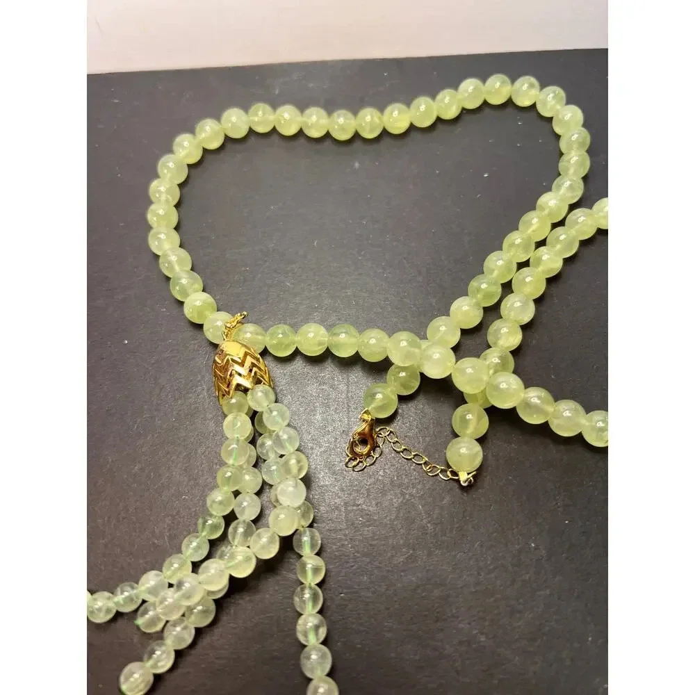 Prehnite beaded necklace with tassel enhancer and gold over sterling silver